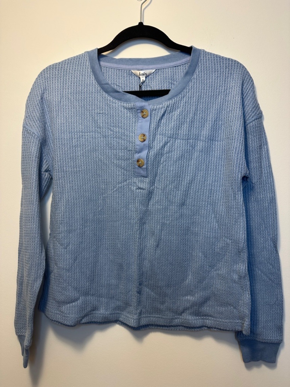 knix Waffle Knit Lounge Henley Top in Daylight Blue